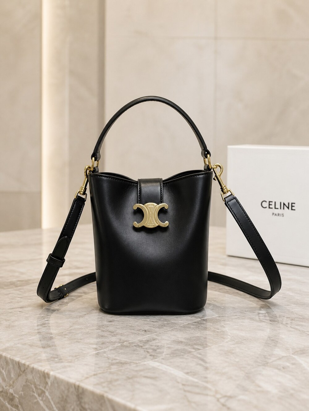 Celine Calfskin Bucket Shoulder Bag | Louise Medium